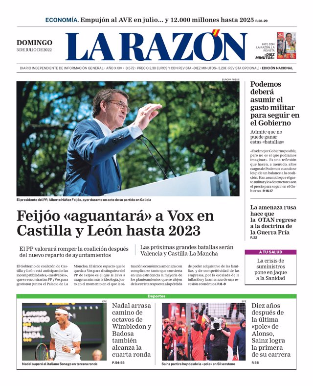 Portada La Razón 3 de julio de 2022