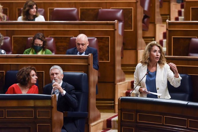 La ministra de Transportes, Movilidad y Agenda Urbana, Raquel Sánchez, interviene en una sesión plenaria, en el Congreso