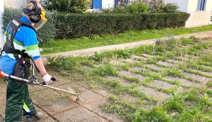 Trabajador de Emaya eliminando hierbas.