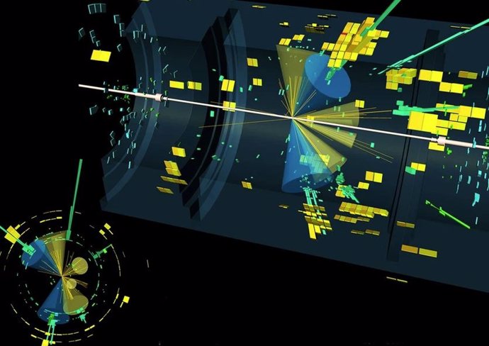 Un evento de colisión en el detector Atlas: acoplamiento del bosón de Higgs al quark top