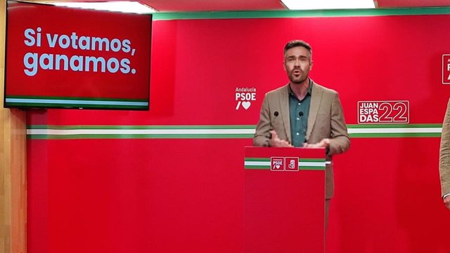 El portavoz de la Comisión Ejecutiva Federal del PSOE, Felipe Sicilia, en rueda de prensa en Málaga