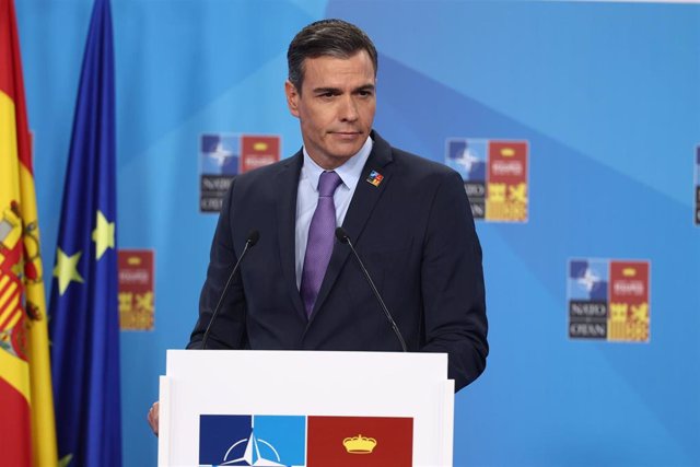 El presidente del Gobierno de España, Pedro Sánchez, interviene en una rueda de prensa en la segunda y última jornada de la Cumbre de la OTAN 2022 en el Recinto Ferial IFEMA MADRID, a 30 de junio de 2022, en Madrid (España).