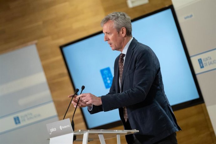 El presidente de la Xunta, Alfonso Rueda, en la rueda de prensa posterior a la reunión semanal de su Gobierno