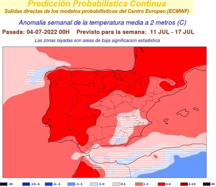 Mapa facilitado por la Aemet sobre la previsión en CyL para la semana del 11 de julio