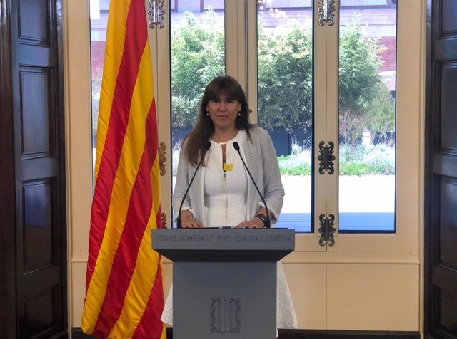 La presidenta del Parlament, Laura Borràs, en una declaración institucional