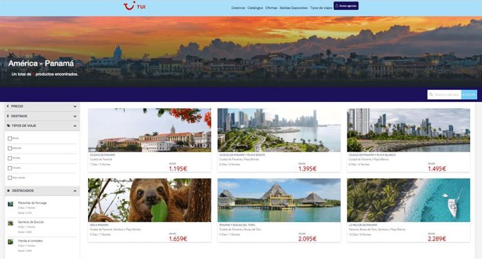 PÁGINA WEB DE TUI CON PRODUCTO DE PANAMÁ.