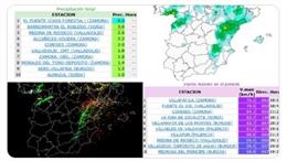 Gráficos y mapas elaborados por la Aemet con el top 10 de precipitaciones y rachas de viento registradas en CyL en las últimas 12 horas