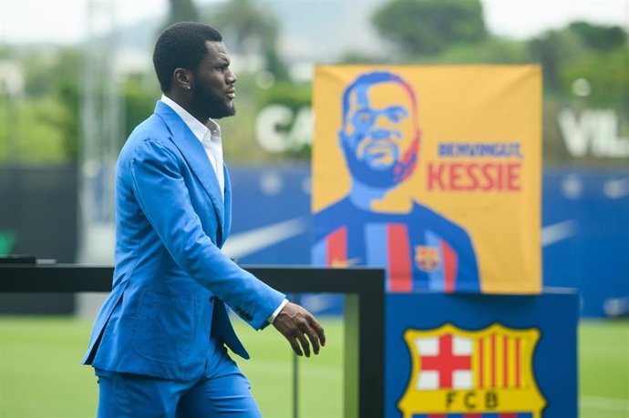 Ivorian midfielder Franck Kessie arrives for his presentation as a Barcelona player at Ciutat Esportiva Joan Gamper