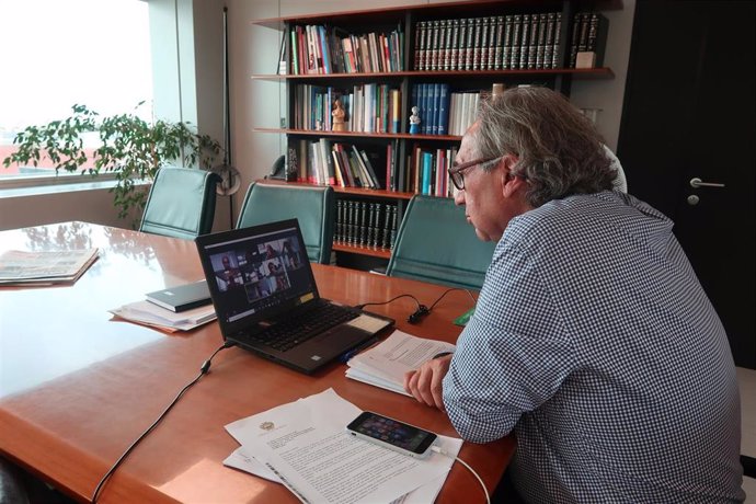 El conseller de Educación y Formación Profesional, Martí March, durante una reunión por videoconferencia.