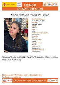 Buscan a una adolescente de 14 años desaparecida hace 5 días en Getafe