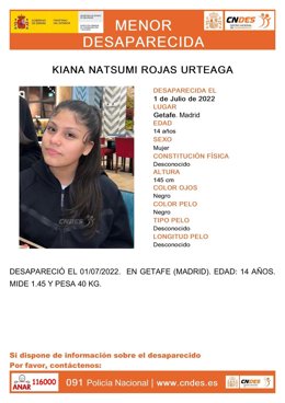 Buscan a una adolescente de 14 años desaparecida en Getafe