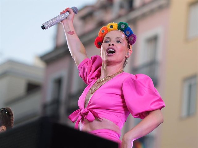 Soraya Arnelas performs at the LGTB Pride in Madrid.