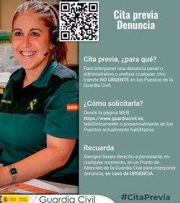 Imagen promocional del servicio de cita previa para interponer una denuncia en la Guardia Civil.