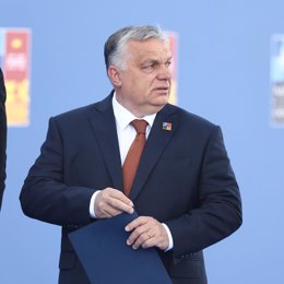 El primer ministro de Hungría, Viktor Orbán, a su llegada a la segunda y última jornada de la Cumbre de la OTAN