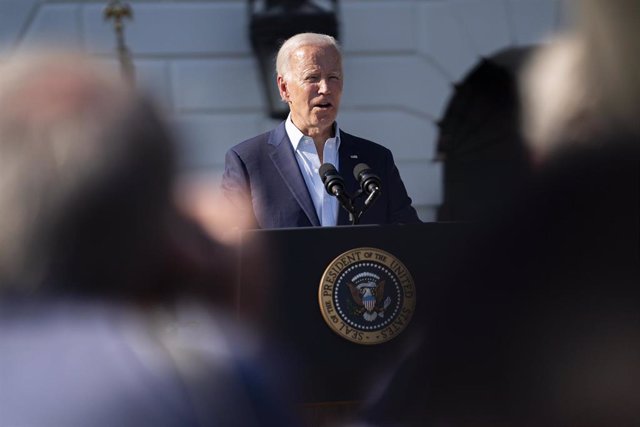 04 July 2022, US, Washington: US President Joe Biden speaks during a Fourth of July celebration for military families on the South Lawn of the White House. Photo: Dominick Sokotoff/ZUMA Press Wire/dpa