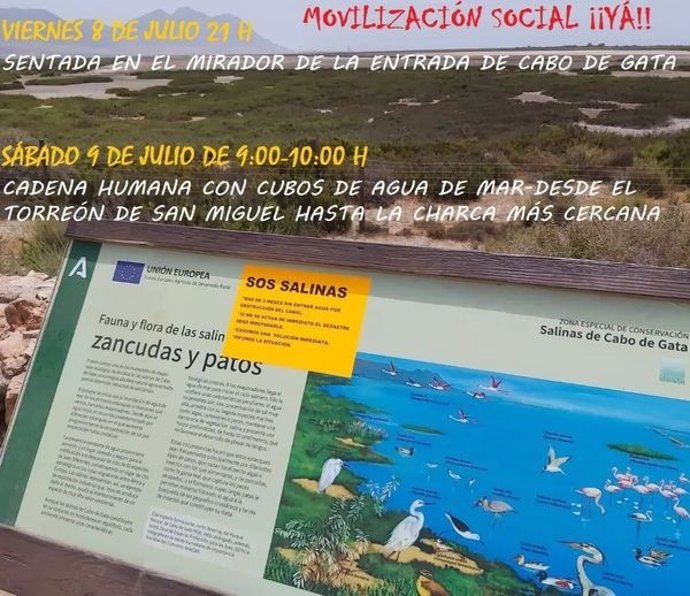 Convocatoria de las protestas en Las Salinas de Cabo de Gata, en Almería