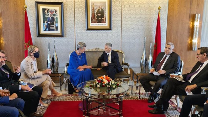 Encuentro en Rabat para tratar políticas migratorias de la comisaria europea de Interior, Ylva Johansson, y el ministro Fernando Grande-Marlaska