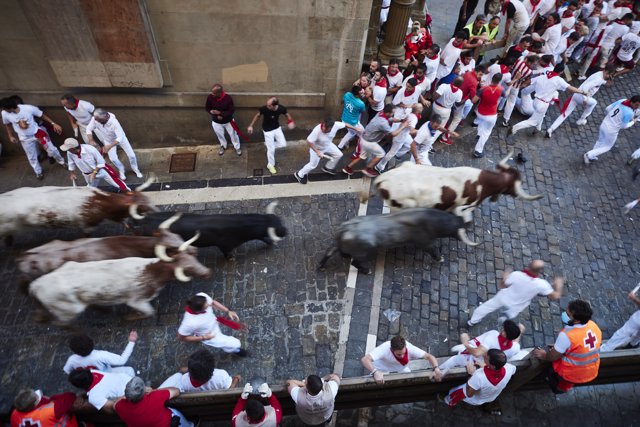 Tercer encierro de las Fiestas de San Fermín 2022 de la ganadería de Don José Escolar Gil, a 9 de julio de 2022, en Pamplona, Navarra (España).