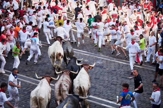 Tercer encierro de las fiestas de San Fermín 2022, con toros de José Escolar.