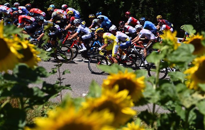 08 July 2022, France, La Super Planche des Belles Filles: Cyclists compete in the seventh stage of the 109th edition of the Tour de France cycling race, 176km from Tomblaine to La Super Planche des Belles Filles. Photo: Jasper Jacobs/BELGA/dpa