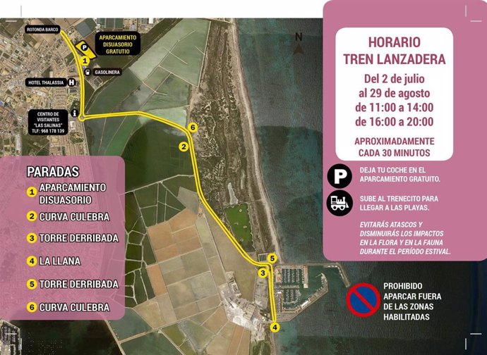 Gráfico con los horarios y paradas del tren lanzadera.