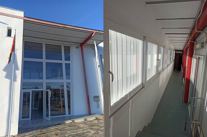 Exterior e interior del Parque Comarcal de Bomberos de Peñarroya-Pueblonuevo, tras la intervención.