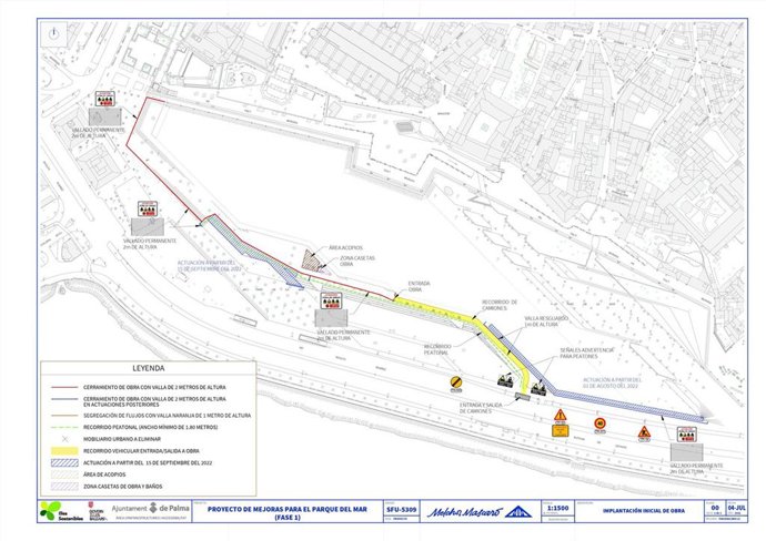 Imagen del ámbito y la planificación de la obra del Parc de la Mar
