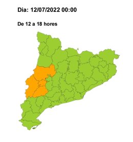Mapa de color amb les zones més afectades per l'onada de calor en taronja
