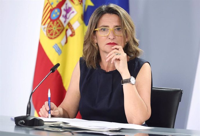 La vicepresidenta tercera y ministra para la Transición Ecológica y el Reto Demográfico, Teresa Ribera, en una rueda de prensa tras la reunión del Consejo de Ministros en Moncloa, a 11 de julio de 2022, en Madrid (España). Este Consejo ha sido adelantad