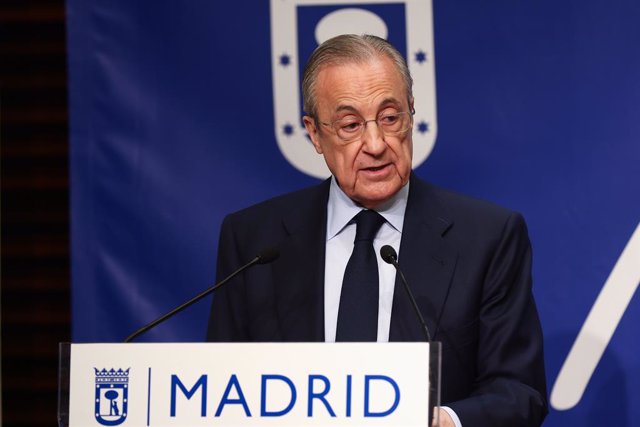 Florentino Perez, President of Real Madrid, attends during the reception ceremony for Real Madrid Baloncesto at the Madrid City Hall as champions of the ACB Endesa League at Palacio Cibeles on June 20, 2022, in Madrid, Spain.