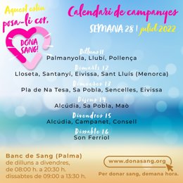 Calendario de la campaña de donación de sangre esta semana en Baleares