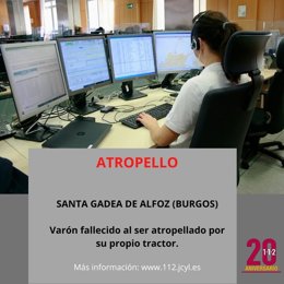 Mensaje del 112 en su perfil de Twitter en el que informa del atropello.