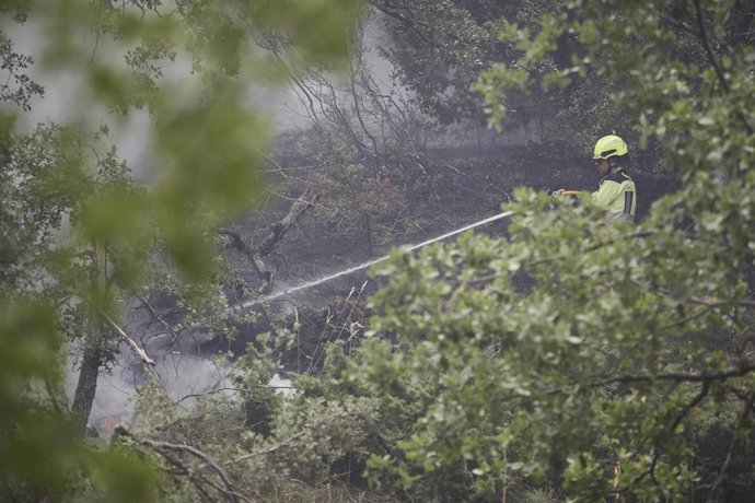 Un bombero trabaja en las labores de extinción del incendio registrado en junio en Olleta (archivo)