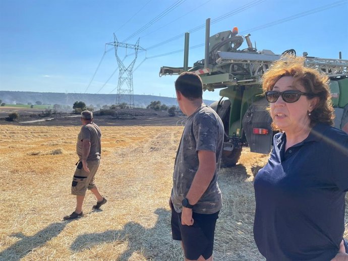 A concejala de Zona Rural de Vitoria, Miren Fernández de Landa se ha acercado a Mendoza para interesarse por el incendio