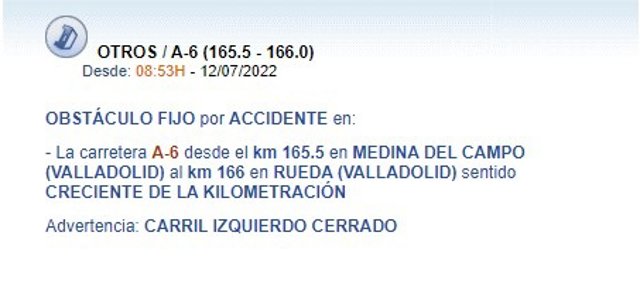 Gráfico elaborado por la DGT con datos del corte del carril izquierdo de la A-6 en Rueda