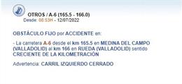 Gráfico elaborado por la DGT con datos del corte del carril izquierdo de la A-6 en Rueda