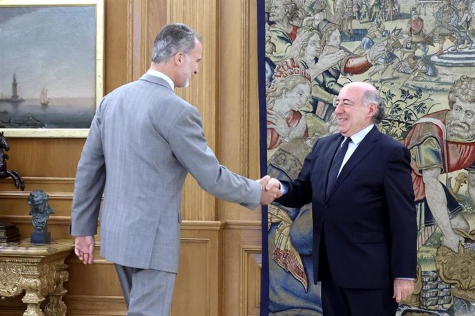 El Rey Felipe VI ha recibido en audiencia al presidente de CRUE Universidades Españolas y rector de la Universidad Carlos III de Madrid, Juan Romo Urroz