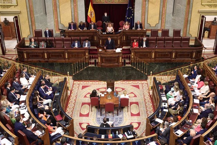 El presidente del Gobierno, Pedro Sánchez, interviene durante la primera jornada de la 26 edición del Debate sobre el Estado de la Nación