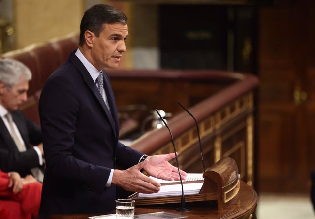 El presidente del Gobierno, Pedro Sánchez, interviene durante la primera jornada de la 26 edición del Debate sobre el Estado de la Nación, en el Congreso de los Diputados, a 12 de julio de 2022, en Madrid (España). Tras siete años sin celebrarse ninguno, 