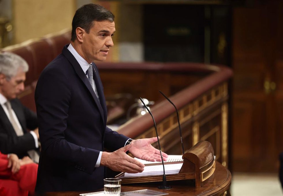 El presidente del Gobierno, Pedro Sánchez, interviene durante la primera jornada de la 26 edición del Debate sobre el Estado de la Nación, en el Congreso de los Diputados, a 12 de julio de 2022, en Madrid (España). Tras siete años sin celebrarse ninguno
