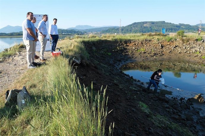 Muestreo de sedimentos en las marismas de Montehano, en Escalante, en presencia del consejero de Desarrollo Rural, Ganadería, Pesca, Alimentación y Medio Ambiente, Guillermo Blanco