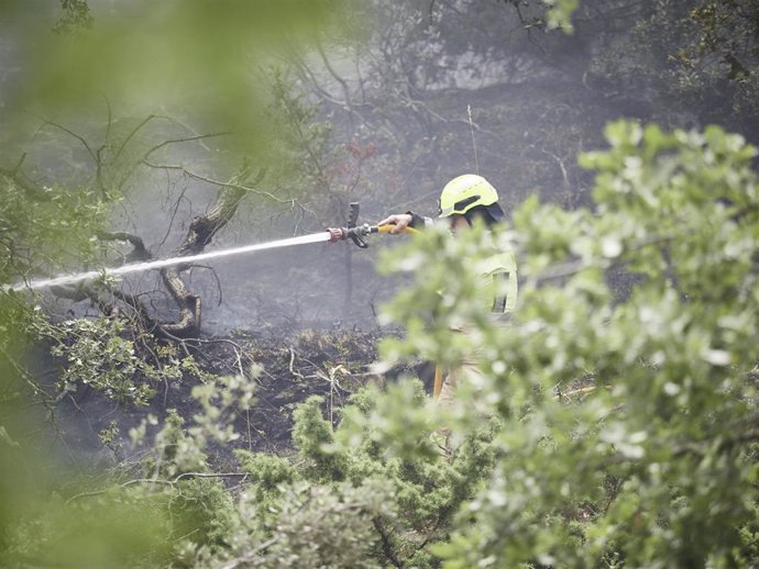 Imagen de archivo en un incendio en Navarra. 