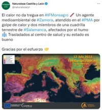 Dos miembros del operativo del incendio de Monsagro afectados por humo y otro sufre un golpe de calor