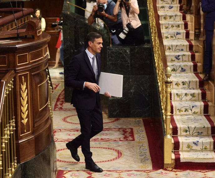 El presidente del Gobierno, Pedro Sánchez, durante la primera jornada de la 26 edición del Debate sobre el Estado de la Nación, en el Congreso de los Diputados, a 12 de julio de 2022, en Madrid (España). 