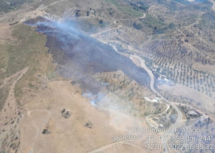 Imagen del Infoca del incendio forestal declarado en Ardales en el paraje Loma de la Castaña