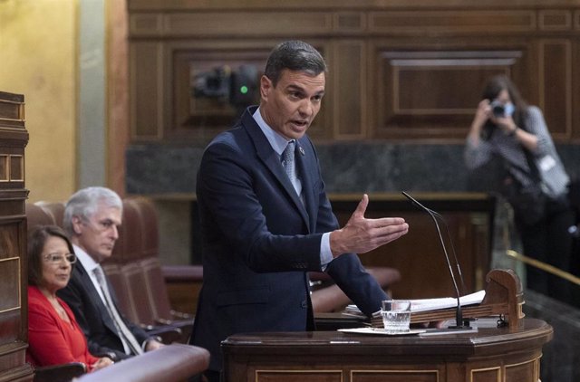 El presidente del Gobierno, Pedro Sánchez, interviene durante la primera jornada de la 26 edición del Debate sobre el Estado de la Nación, en el Congreso de los Diputados, a 12 de julio de 2022, en Madrid (España).