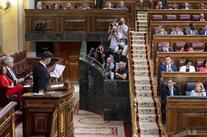 El portavoz de Esquerra Republicana (ERC) en el Congreso, Gabriel Rufián, durante la primera jornada de la 26 edición del Debate sobre el Estado de la Nación, en el Congreso de los Diputados, a 12 de julio de 2022, en Madrid (España). Tras siete años si