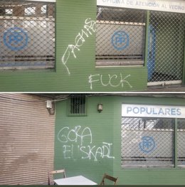 Pintadas insultantes  en la sede del PP de Portugalete (Bizkaia)