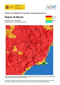 El nivel de riesgo de incendio forestal este miércoles es extremo en toda la Región excepto en el litoral este