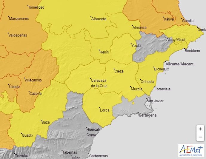 Mapa de avisos por altas temperaturas